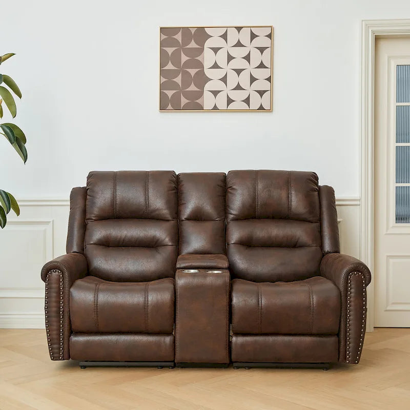 Canapé électrique, causeuse inclinable, appui-tête réglable, dossier haut, clous décoratifs