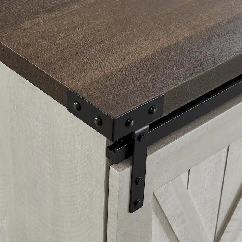 Meuble TV style ferme avec portes coulissantes de style grange, pour téléviseurs jusqu'à 60 pouces à écran plat.