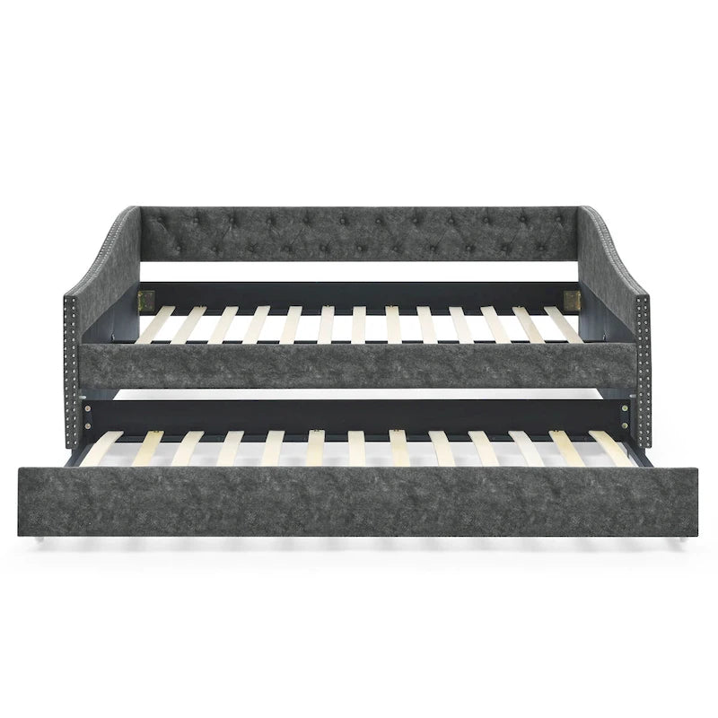 Canapé-lit capitonné avec lit gigogne