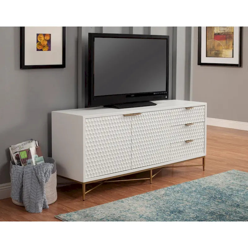 Meuble TV Origins by Alpine White Pearl Wood 64 pouces de large en blanc