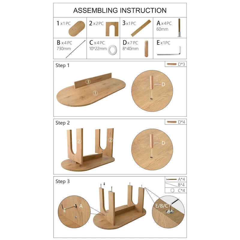 Table de salle à manger à pied central de 67 pouces - Chêne
