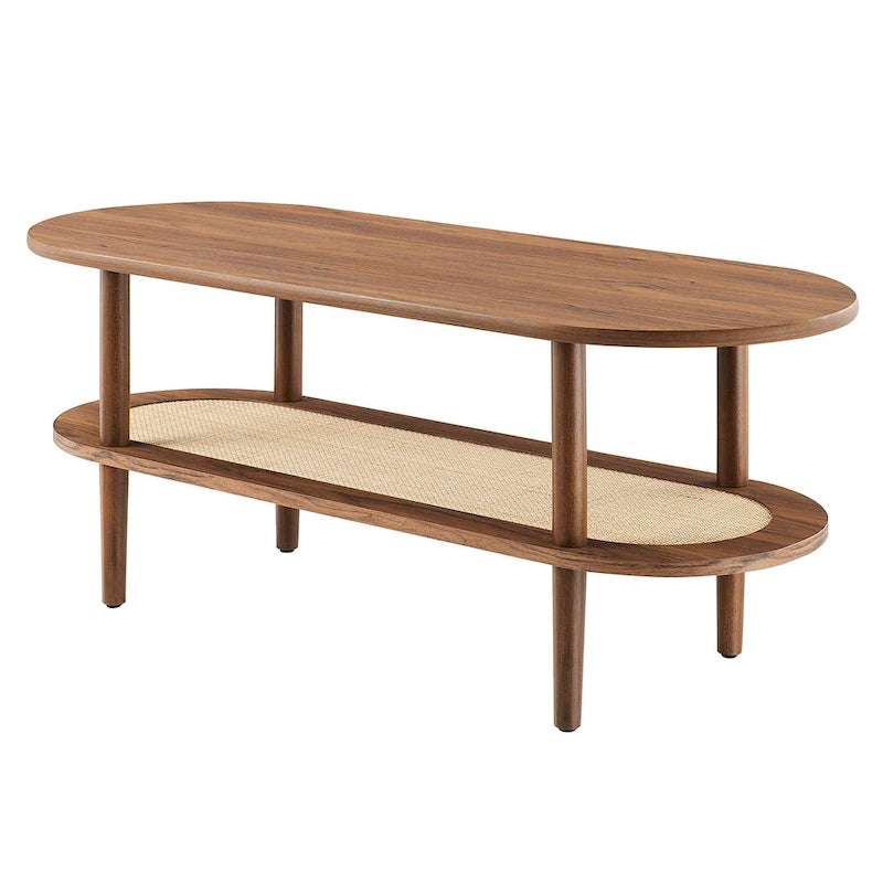Table basse moderne Colusa en noyer avec étagère