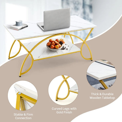 Table basse à deux niveaux, table d'appoint moderne en faux marbre, table de cocktail