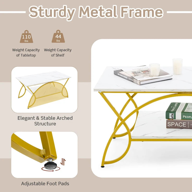 Table basse à deux niveaux, table d'appoint moderne en faux marbre, table de cocktail