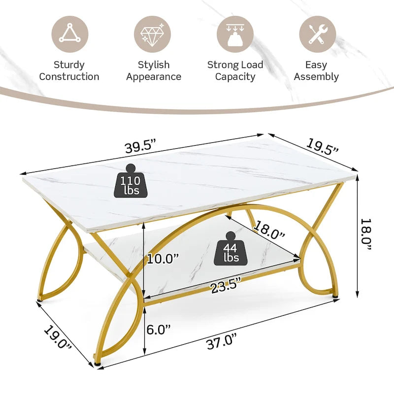 Table basse à deux niveaux, table d'appoint moderne en faux marbre, table de cocktail