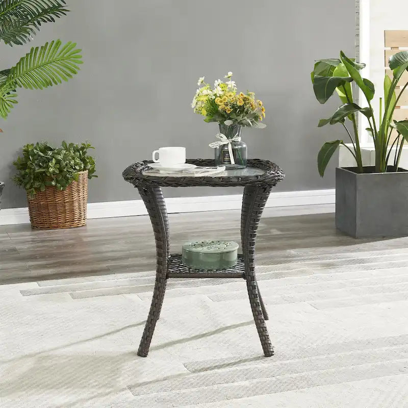 Table d'appoint extérieure en osier, mobilier de patio en rotin