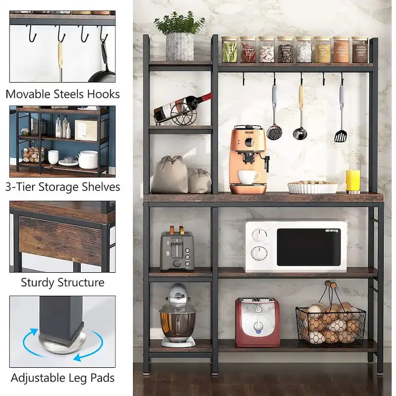 Étagère de cuisine à 5 niveaux avec rangement intégré et support pour four à micro-ondes
