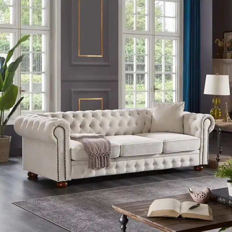 Canapé Chesterfield en tissu de lin