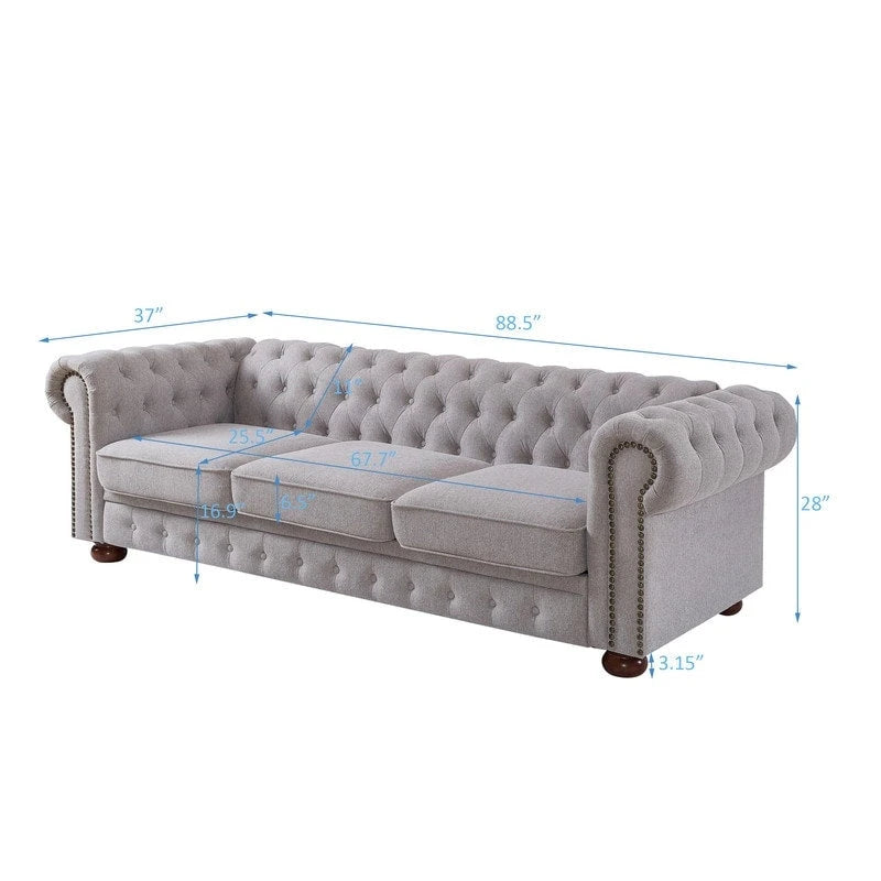 Canapé Chesterfield en tissu de lin