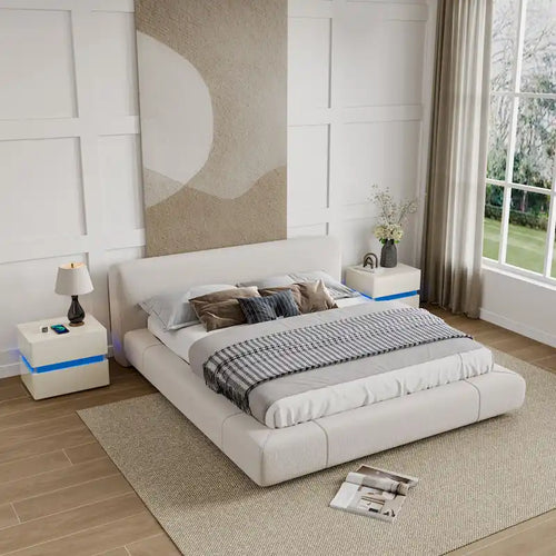 17.72 H Smart Led Nightstand with Charging Station and Drawer for Bedroom in Black/White/Cream