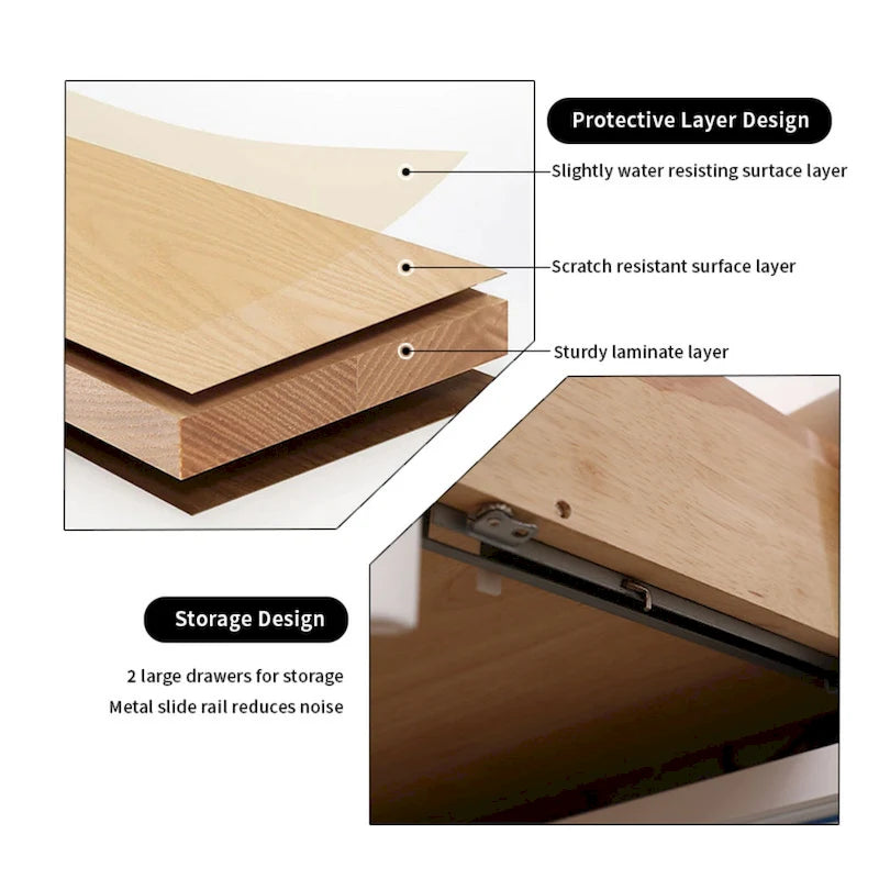 Table de chevet intelligente LED 17,72 H avec station de charge et tiroir pour chambre à coucher, coloris noir/blanc/crème