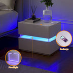 Table de chevet intelligente LED 17,72 H avec station de charge et tiroir pour chambre à coucher, coloris noir/blanc/crème