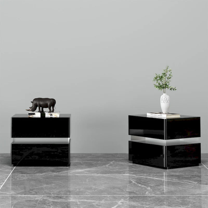 Table de chevet intelligente LED 17,72 H avec station de charge et tiroir pour chambre à coucher, coloris noir/blanc/crème