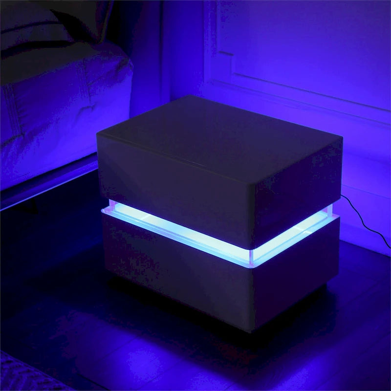 Table de chevet intelligente LED 17,72 H avec station de charge et tiroir pour chambre à coucher, coloris noir/blanc/crème