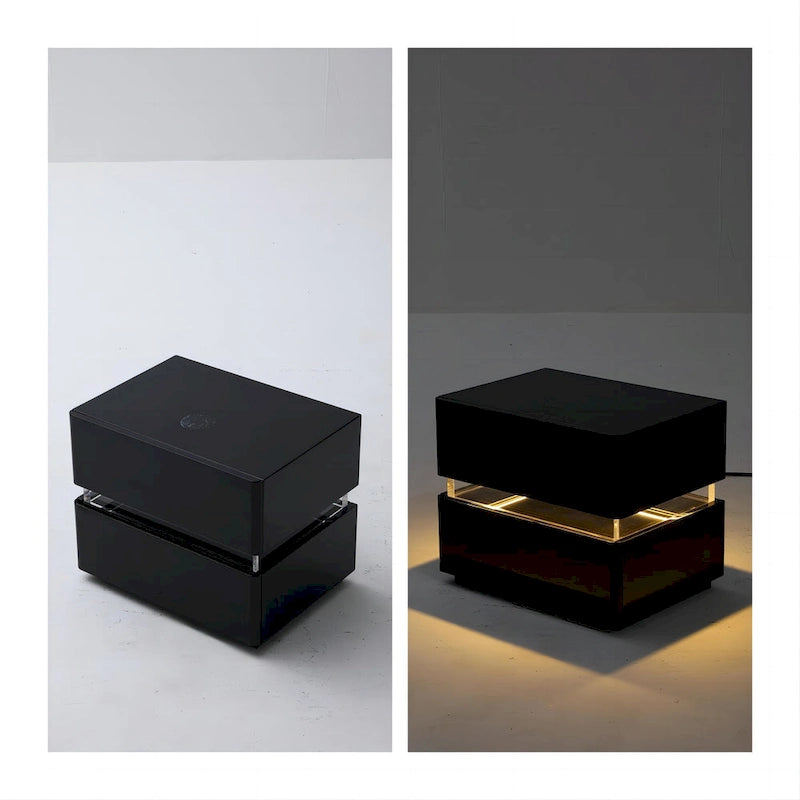 Table de chevet intelligente LED 17,72 H avec station de charge et tiroir pour chambre à coucher, coloris noir/blanc/crème