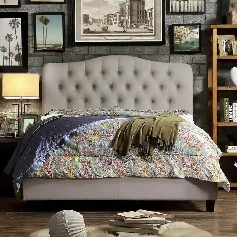 Tara Virgil Curved Upholstered Button-tufted Platform Bed Frame