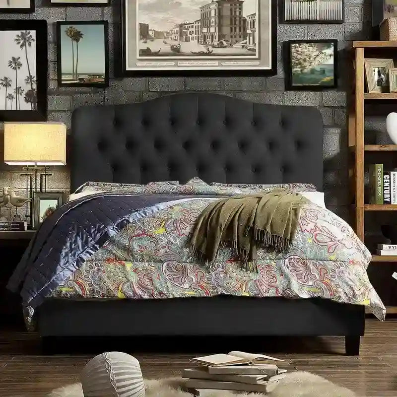 Cadre de lit plateforme incurvé et capitonné Tara Virgil