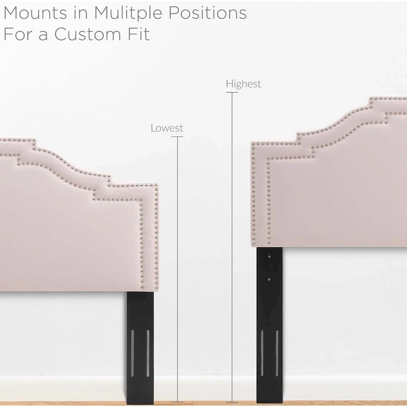 Tête de lit capitonnée en velours rose paradis, format King/California King, avec garniture cloutée