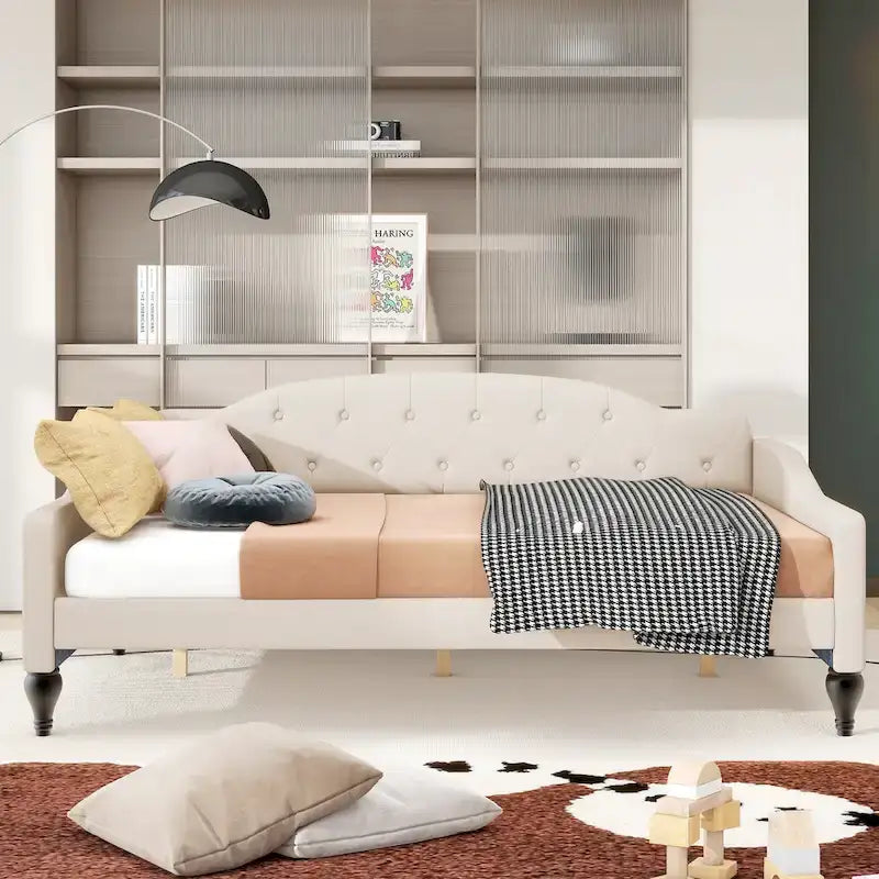 Lit de jour capitonné, deux places, beige