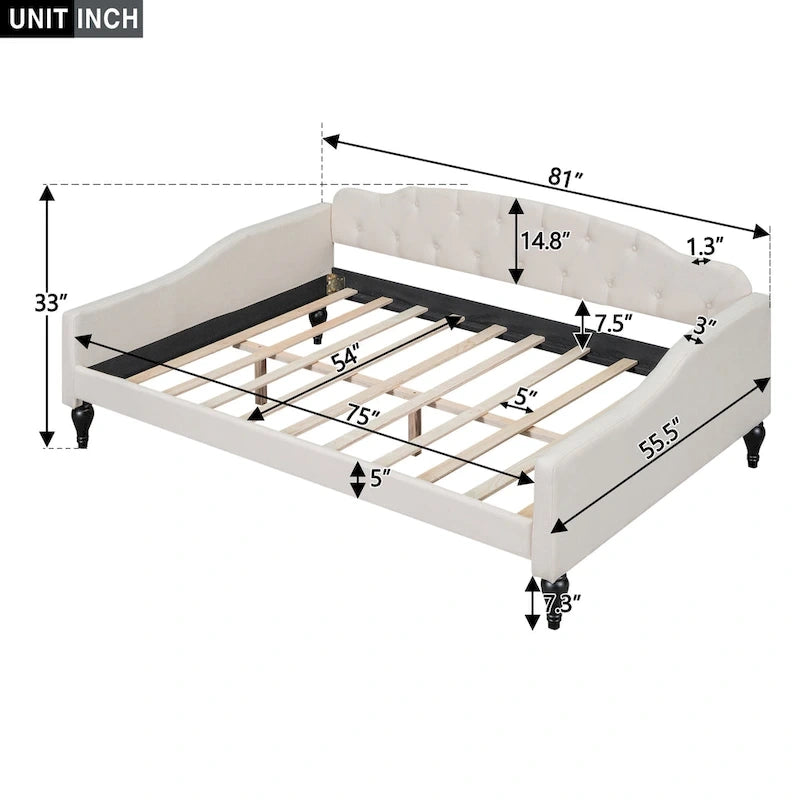 Lit de jour capitonné, deux places, beige