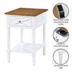 Table d'appoint Convenience Concepts Country Oxford à 1 tiroir avec station de recharge et étagère