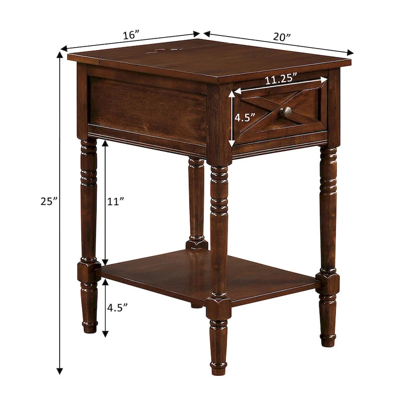 Table d'appoint Convenience Concepts Country Oxford à 1 tiroir avec station de recharge et étagère