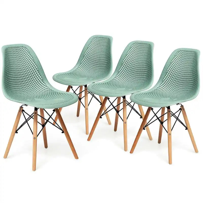Ensemble de 4 chaises modernes creuses en plastique avec pieds en bois - 22 x 18 x 32,5 (L x l x H)