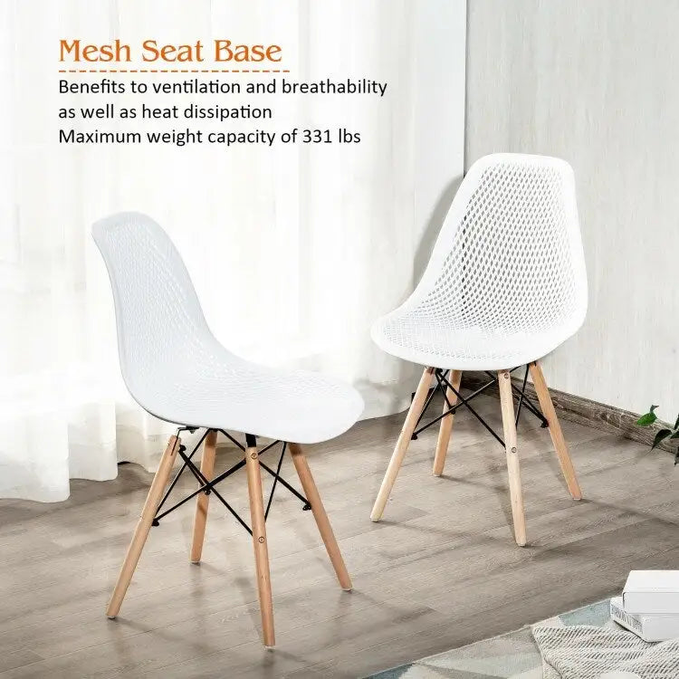 Ensemble de 4 chaises modernes creuses en plastique avec pieds en bois - 22 x 18 x 32,5 (L x l x H)