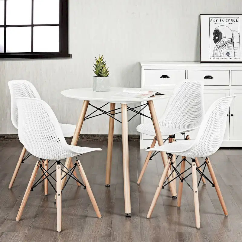 Ensemble de 4 chaises modernes creuses en plastique avec pieds en bois - 22 x 18 x 32,5 (L x l x H)