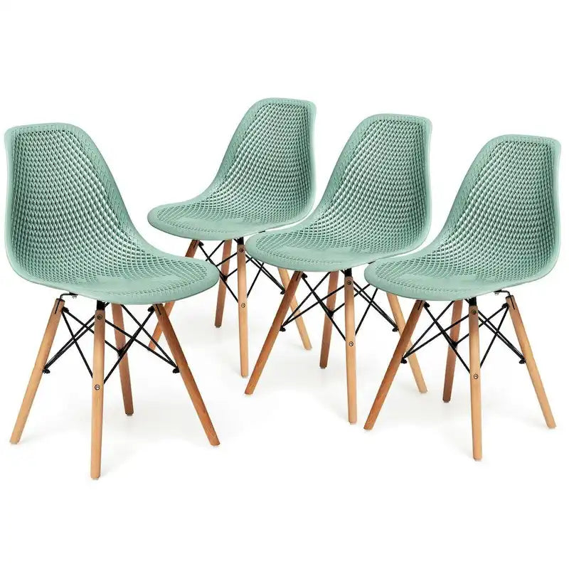 Ensemble de 4 chaises modernes creuses en plastique avec pieds en bois - 22 x 18 x 32,5 (L x l x H)
