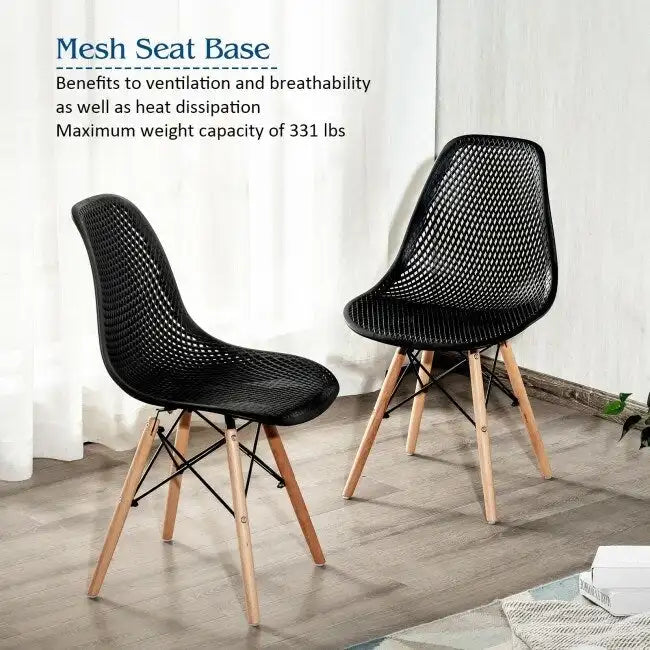 Ensemble de 4 chaises modernes creuses en plastique avec pieds en bois - 22 x 18 x 32,5 (L x l x H)