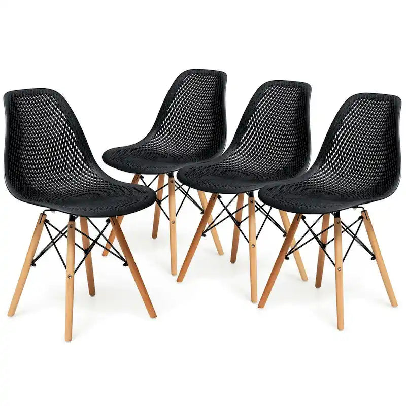 Ensemble de 4 chaises modernes creuses en plastique avec pieds en bois - 22 x 18 x 32,5 (L x l x H)