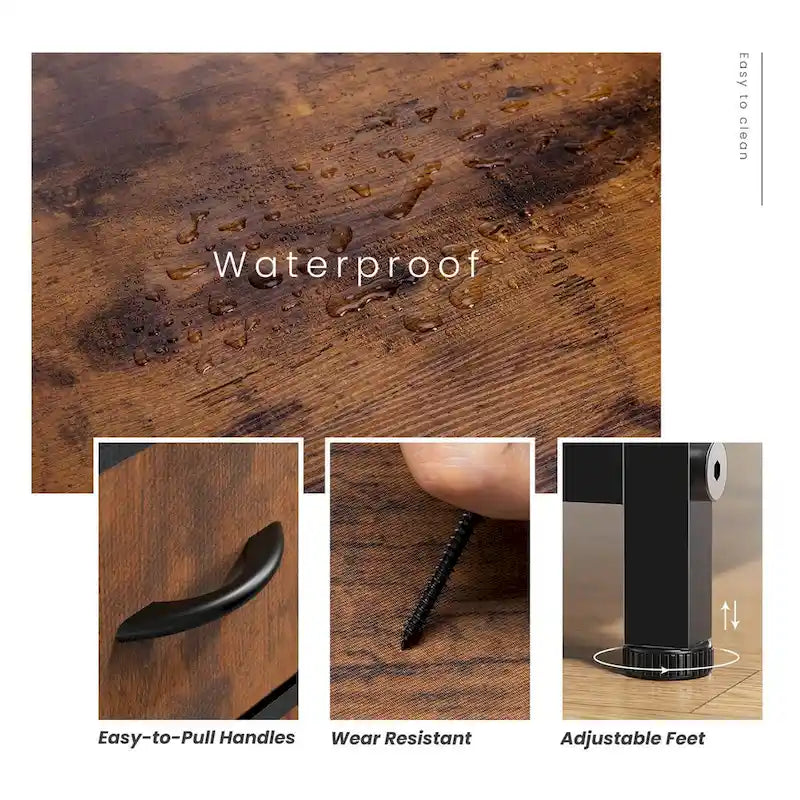 Commode à 4 tiroirs, table de chevet en tissu de 87,4 cm de haut avec plateau en bois et structure en métal