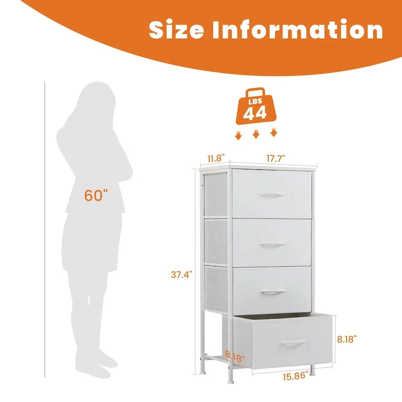 Commode à 4 tiroirs, table de chevet en tissu de 87,4 cm de haut avec plateau en bois et structure en métal