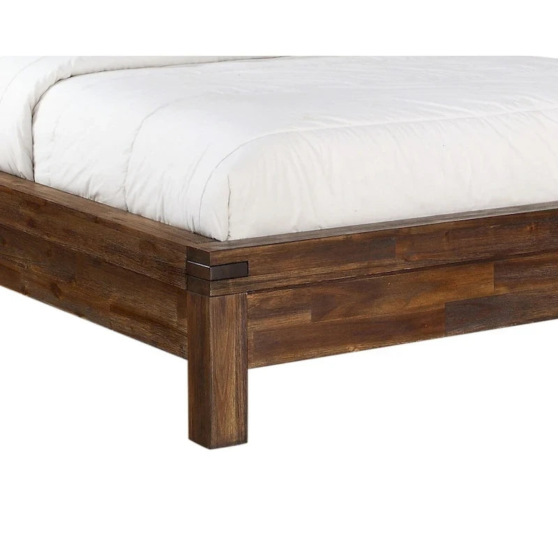 Lit Gael Low Profile California King, style rustique, bois d'acacia brun