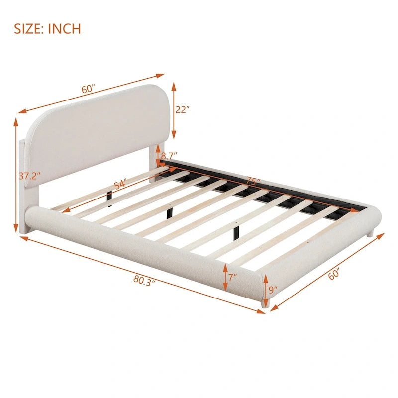 Lit plateforme rembourré pleine grandeur avec tissu épais