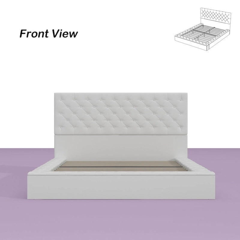 Cadre de lit design Queen/King avec éclairage d'ambiance LED et revêtement en cuir PU