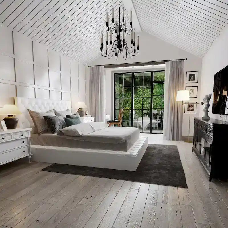 Cadre de lit design Queen/King avec éclairage d'ambiance LED et revêtement en cuir PU