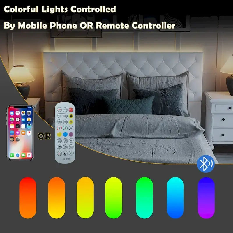 Cadre de lit design Queen/King avec éclairage d'ambiance LED et revêtement en cuir PU