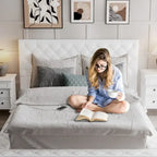 Cadre de lit design Queen/King avec éclairage d'ambiance LED et revêtement en cuir PU