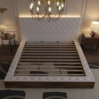 Cadre de lit design Queen/King avec éclairage d'ambiance LED et revêtement en cuir PU