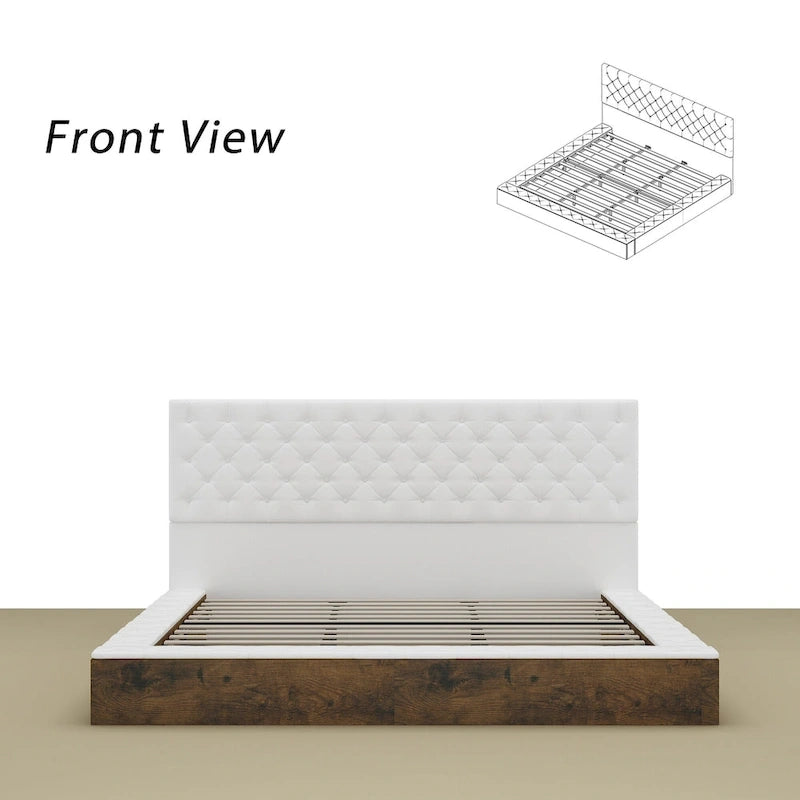 Cadre de lit design Queen/King avec éclairage d'ambiance LED et revêtement en cuir PU