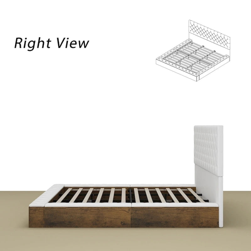 Cadre de lit design Queen/King avec éclairage d'ambiance LED et revêtement en cuir PU