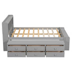 Lit double avec tête de lit bibliothèque, tiroirs de rangement sous le lit et rangement au pied du lit