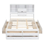 Lit plateforme King Size avec bibliothèque de rangement et 8 tiroirs