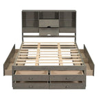 Lit plateforme King Size avec bibliothèque de rangement et 8 tiroirs