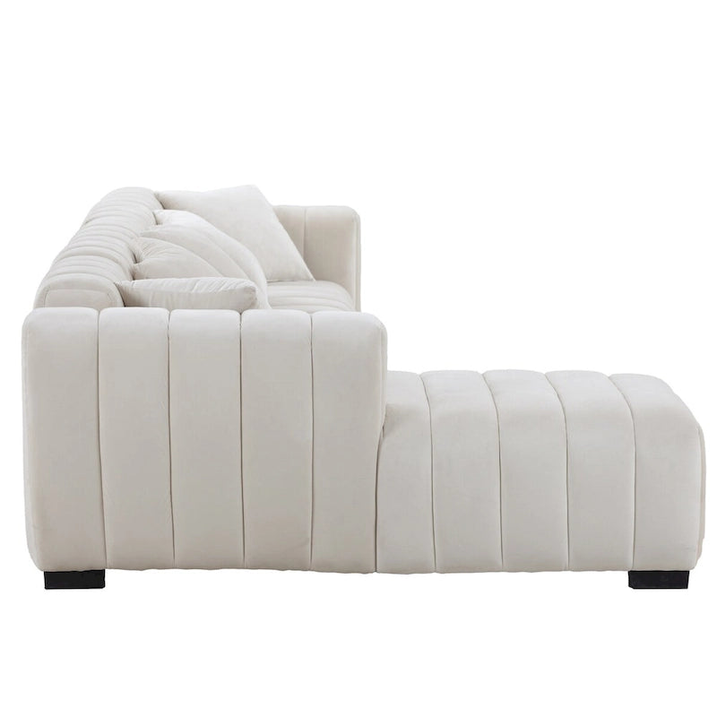 Canapé modulable à capitonnage en velours avec méridienne gauche