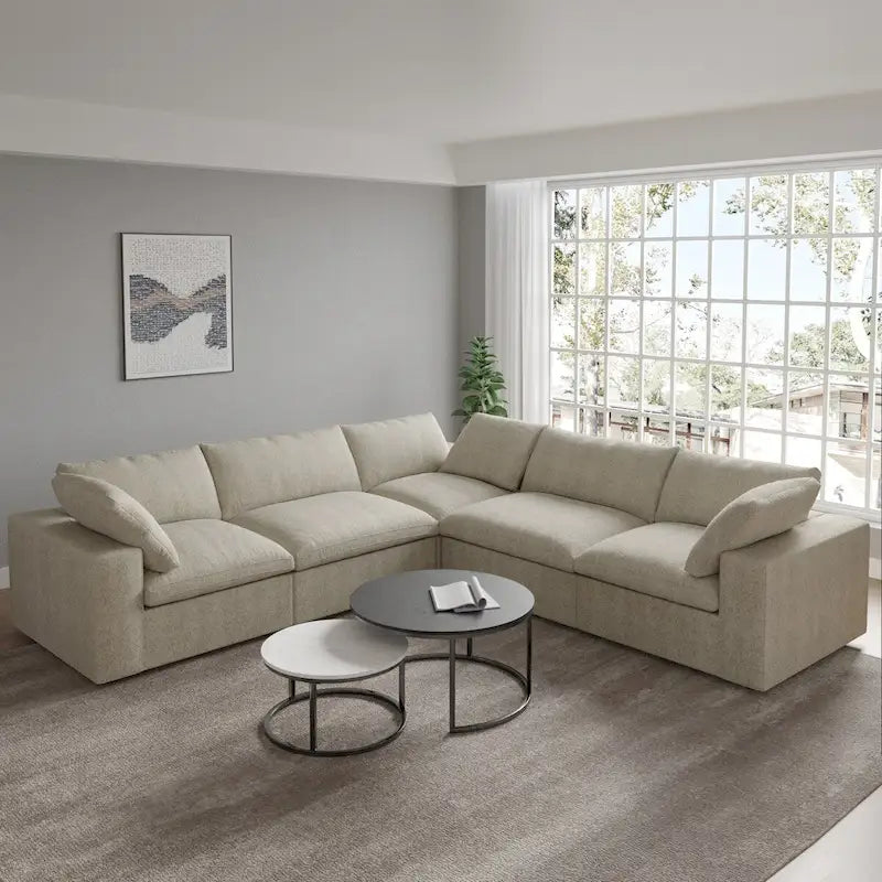 Canapé d'angle modulable convertible 5 places avec coussins, 2 x 120,45 cm, style minimaliste, pour salon