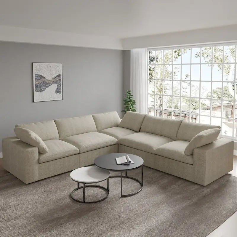 Canapé d'angle modulable convertible 5 places avec coussins, 2 x 120,45 cm, style minimaliste, pour salon