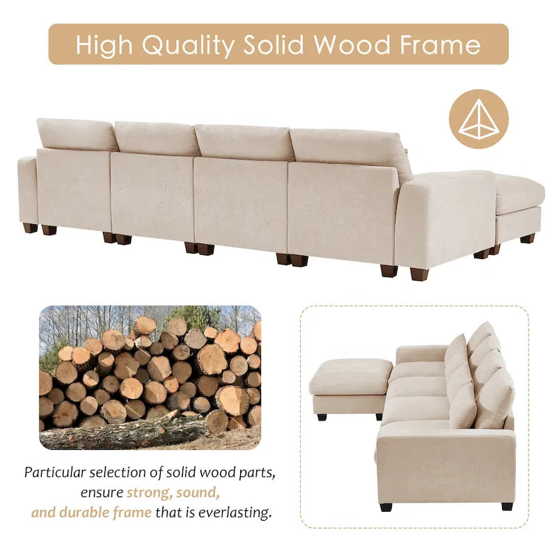 Canapé d'angle convertible moderne en forme de L, garni de plumes, avec méridienne réversible - 129,9 cm (L) x 72 cm (P) x 31,5 cm (H)